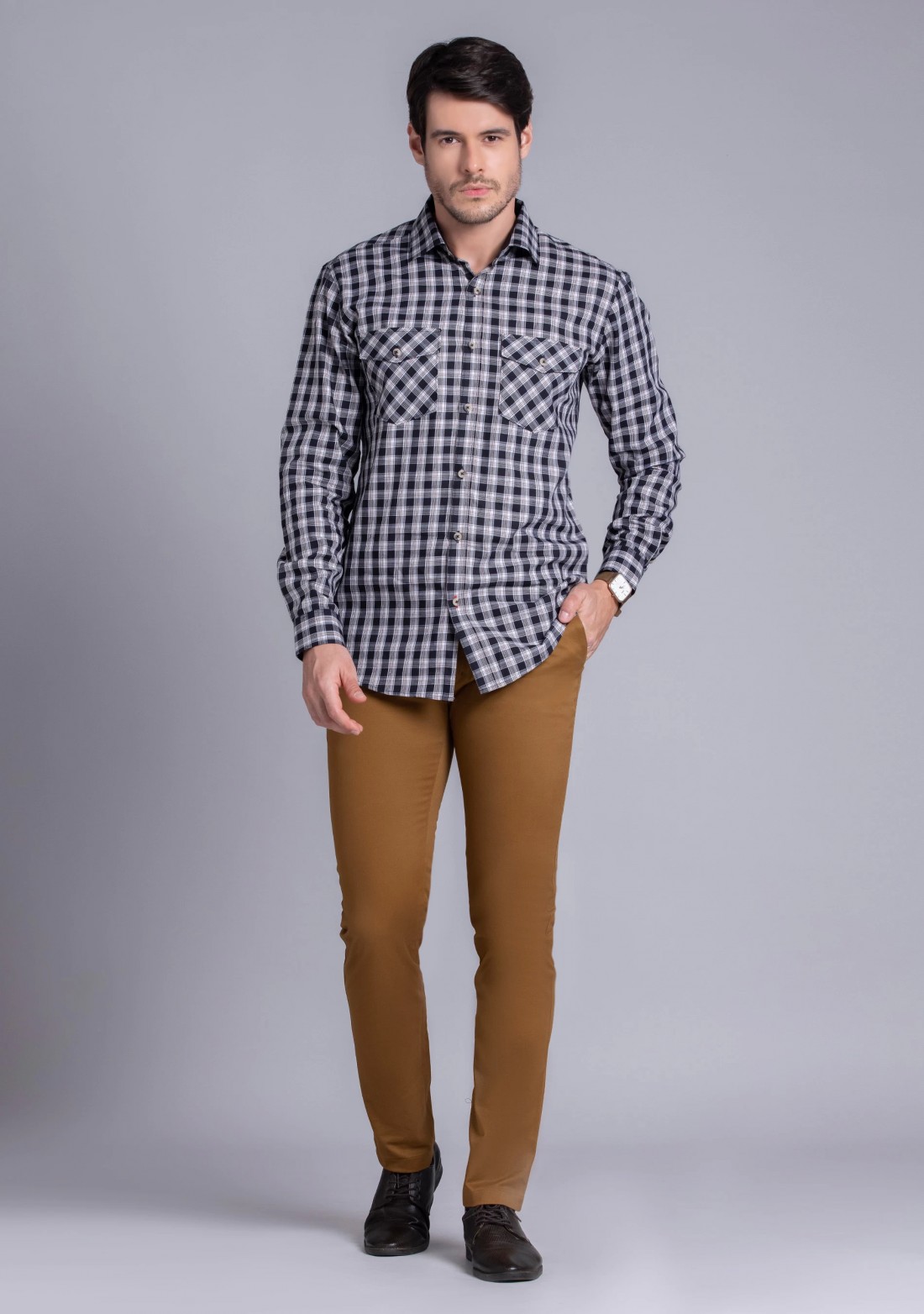 Black multicolor checked cotton casual full sleeve shirt