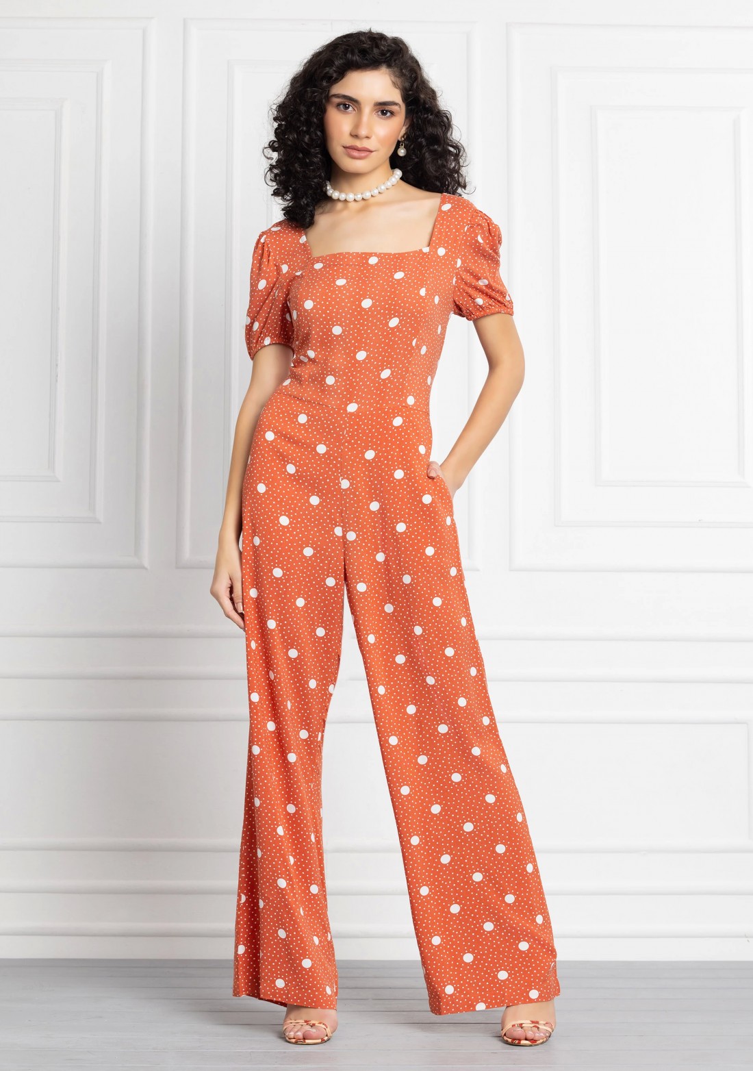 Polka Dot Print Rayon Relax Fit Jumpsuit