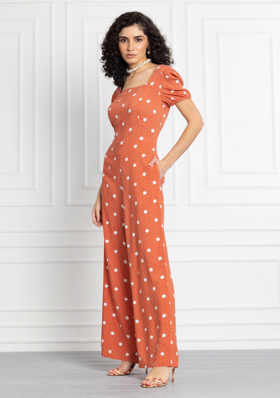 Polka Dot Print Rayon Relax Fit Jumpsuit