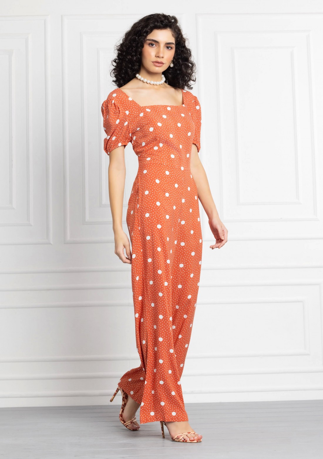 Polka Dot Print Rayon Relax Fit Jumpsuit