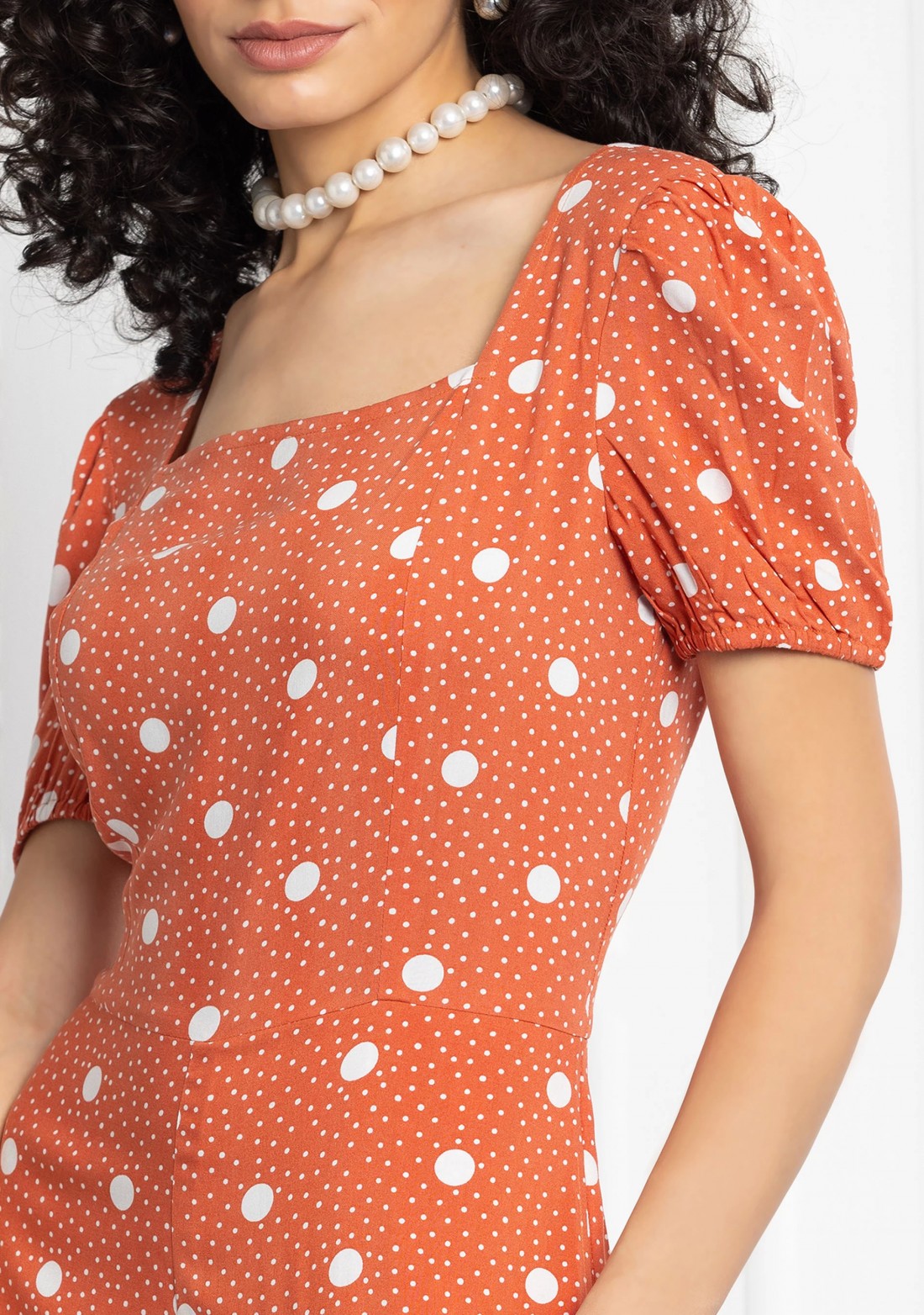 Polka Dot Print Rayon Relax Fit Jumpsuit