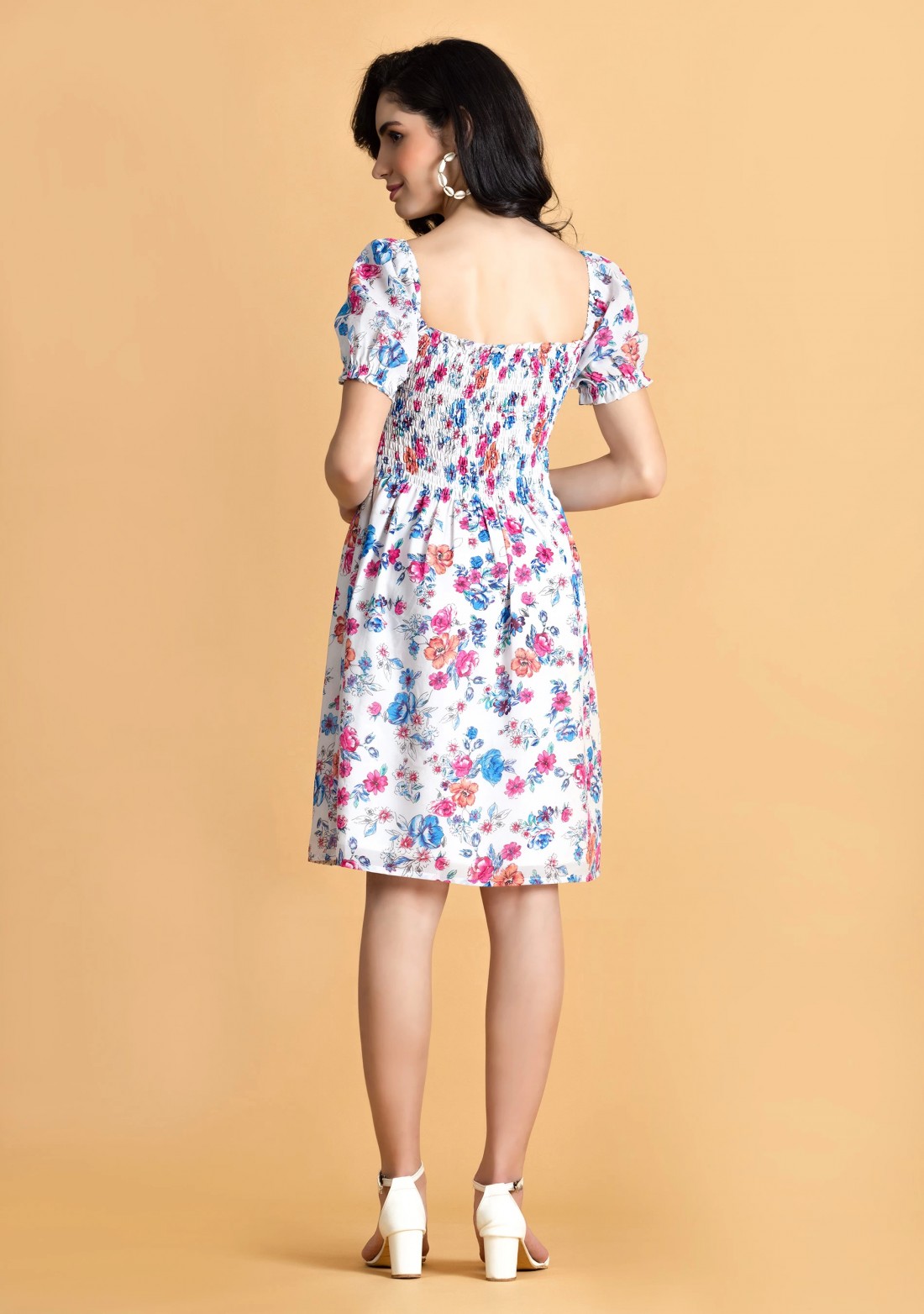 Multi Colour Floral Printed Georgette Mini Dress