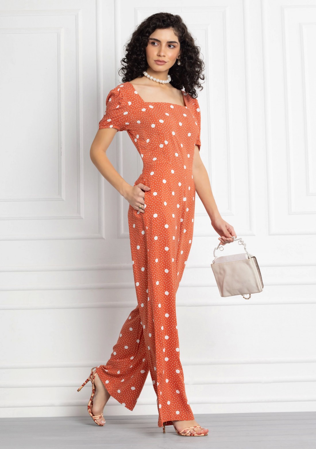 Polka Dot Print Rayon Relax Fit Jumpsuit