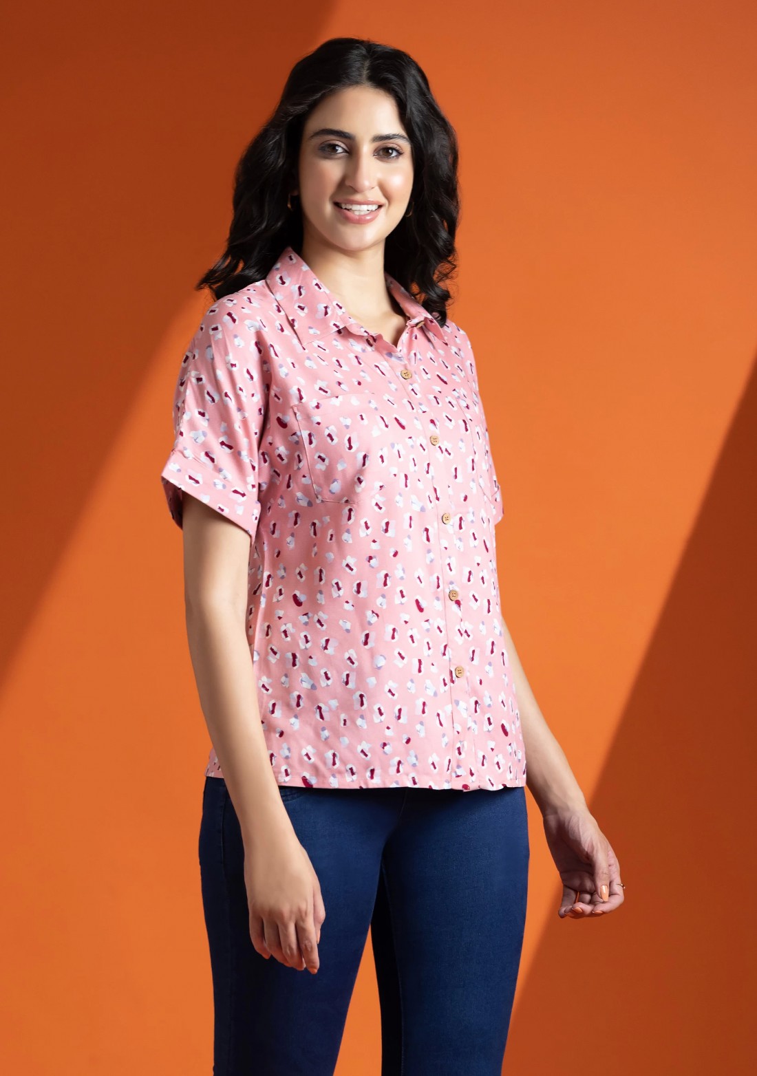 Pink Abstarct Print Relax Fit Rayon Top