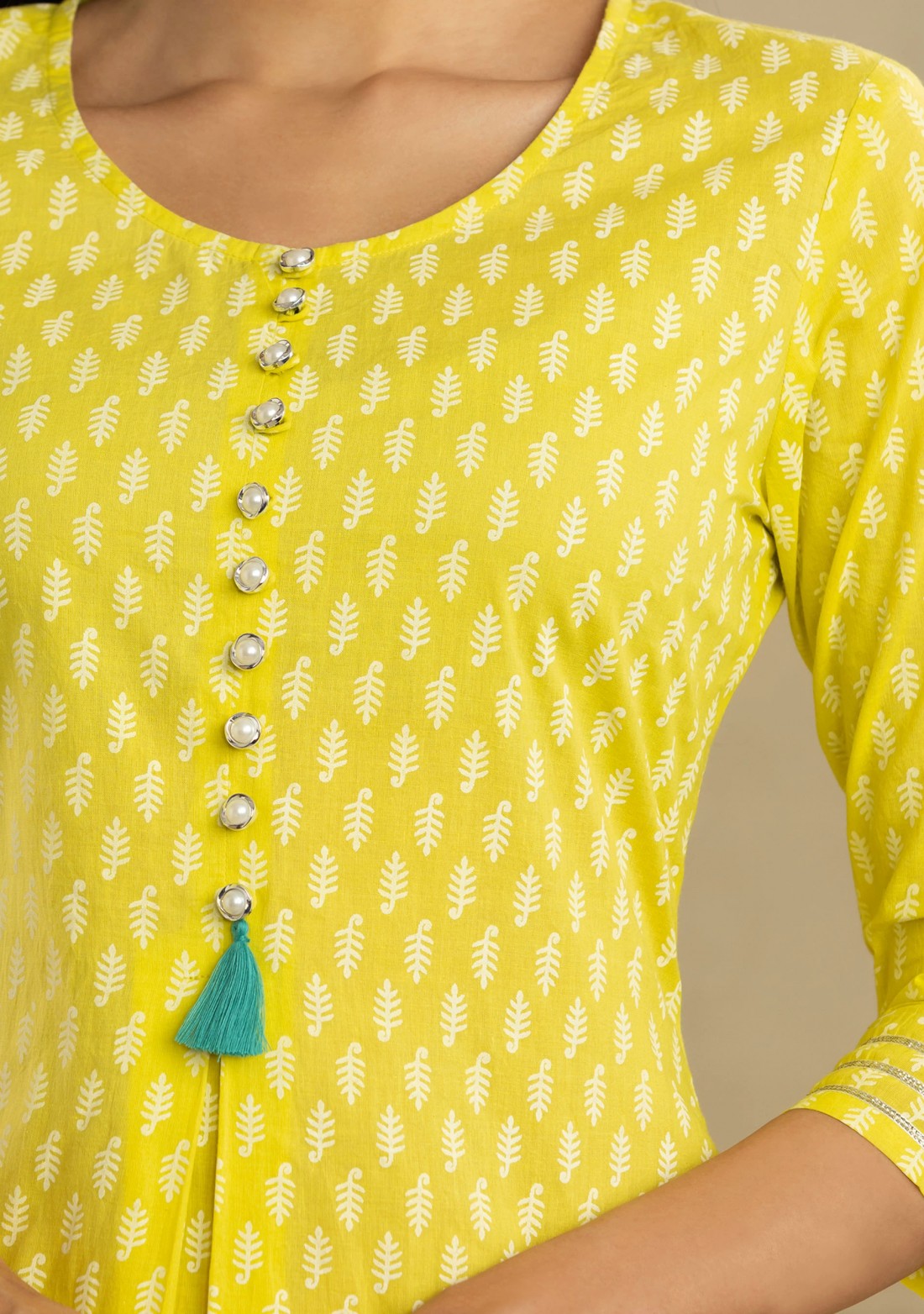 Lime Yellow Cotton Printed Kurta