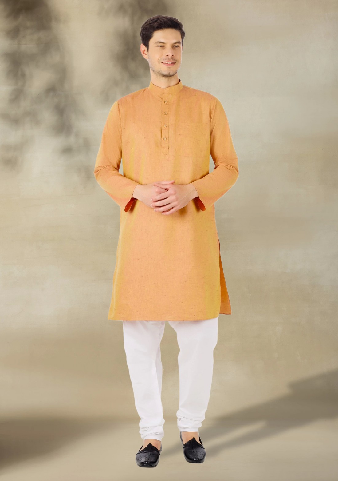 Khaki Men's Regular Fit Basic Cotton Kurta