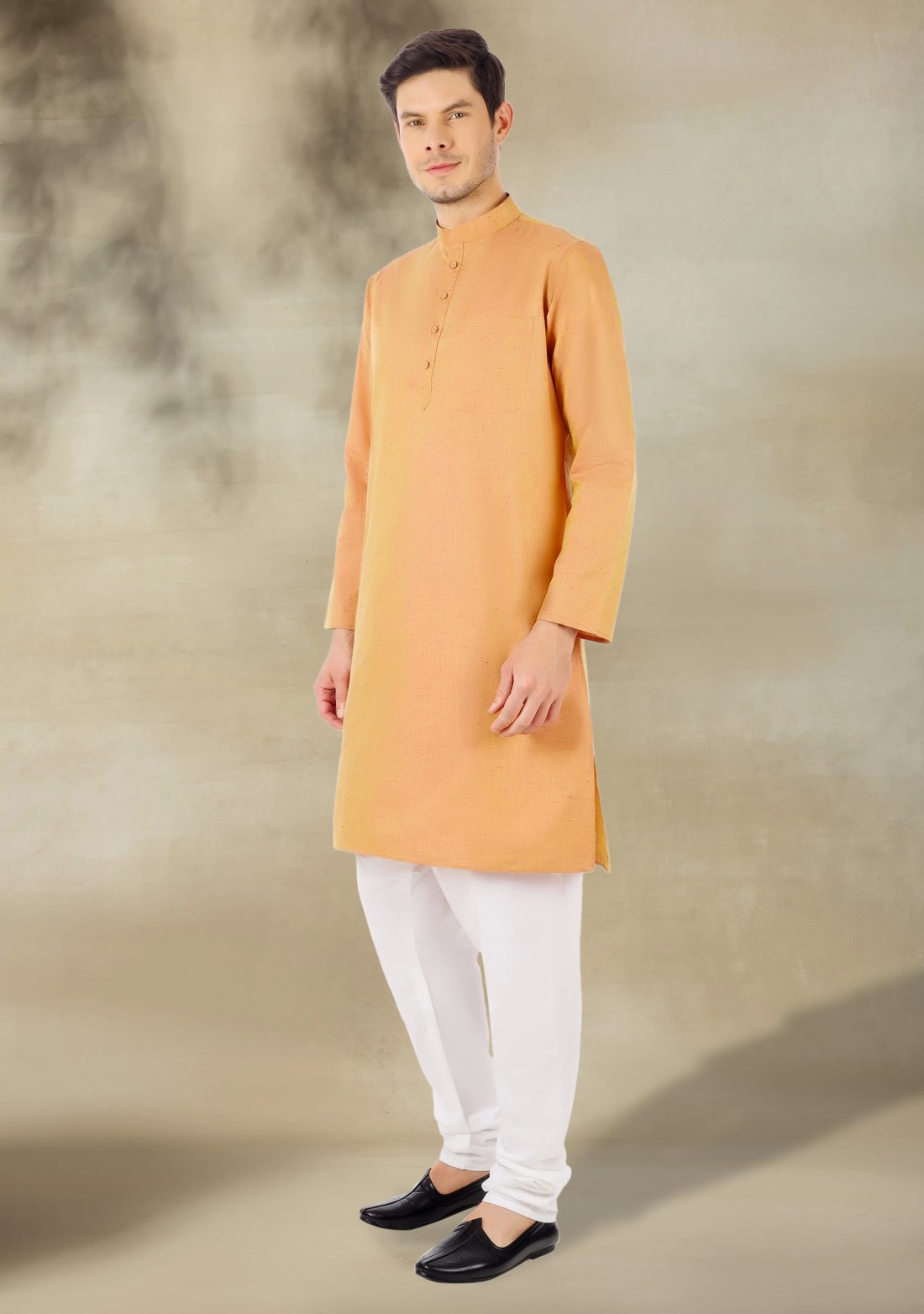 Khaki Men's Regular Fit Basic Cotton Kurta