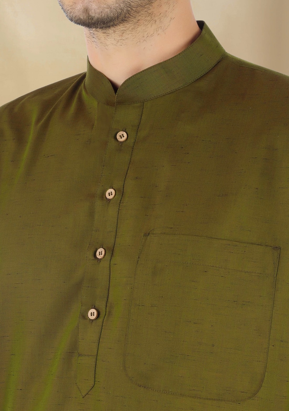 Dark Olive Men's Regular Fit Cotton Kurta