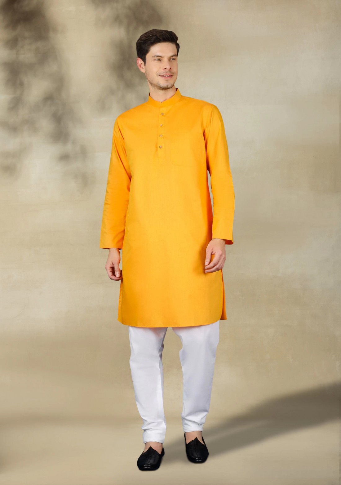 Mango Color Men's Regular Fit Cotton Kurta