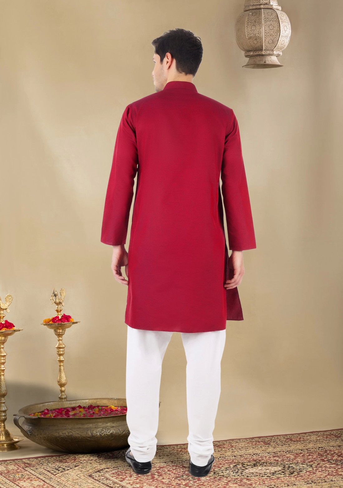 Maroon Colour Men's Regular Fit Cotton Kurta