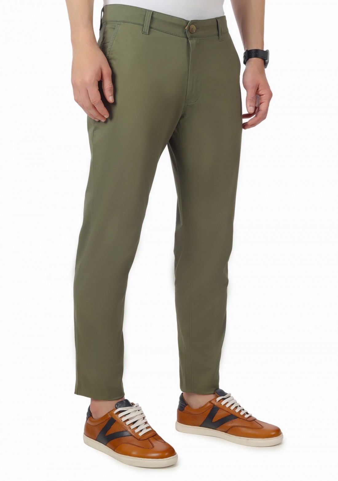 Men's Olive Cotton Slim Fit Casual Trouser