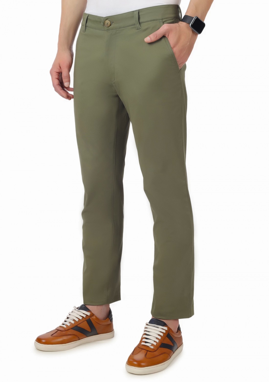 Men's Olive Cotton Slim Fit Casual Trouser