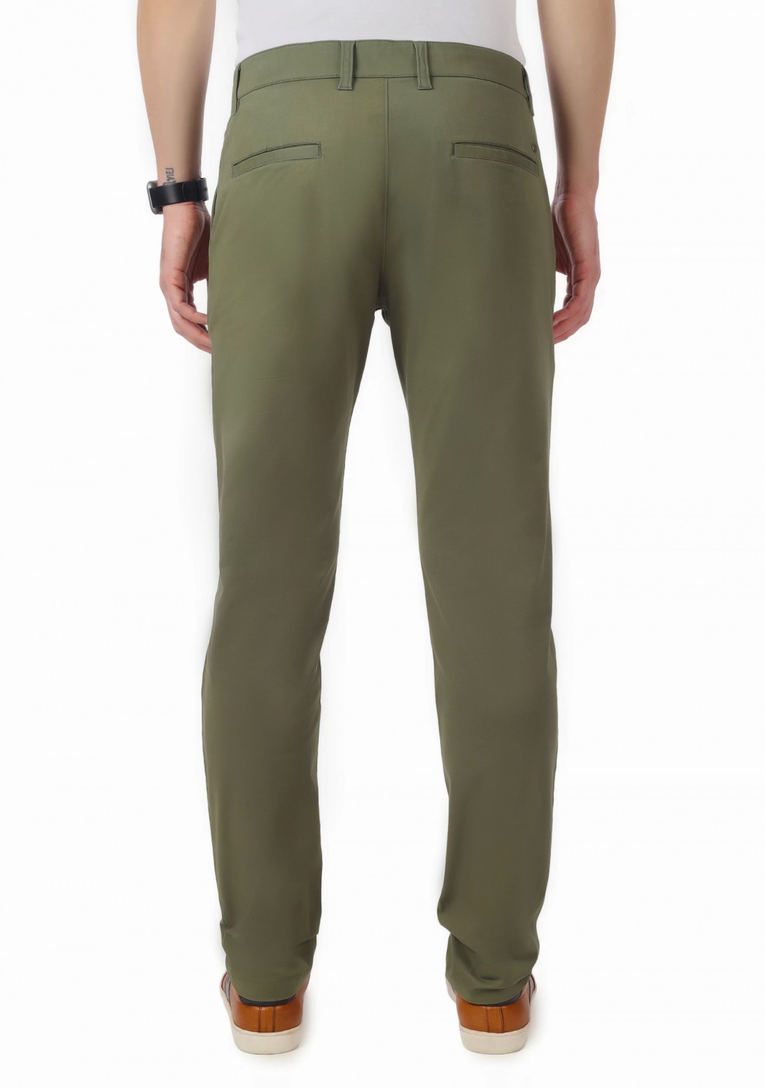 Men's Olive Cotton Slim Fit Casual Trouser