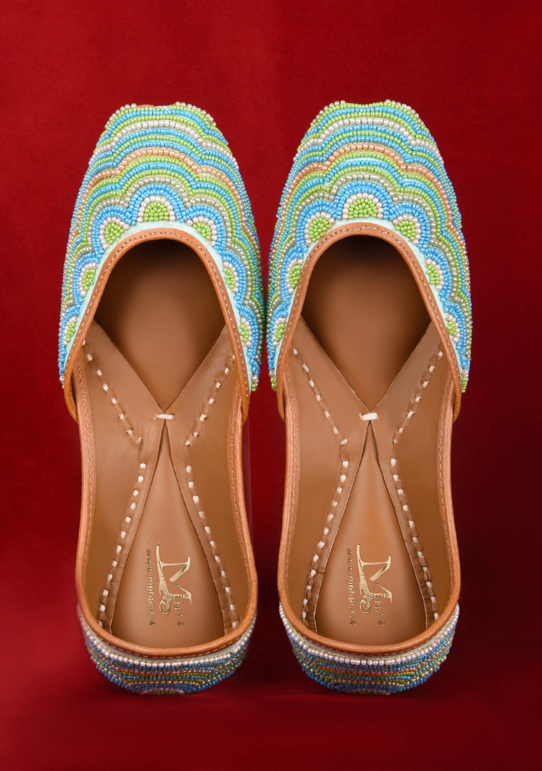 Aqua Blue multi Beaded HandCrafted pure leather Jutti