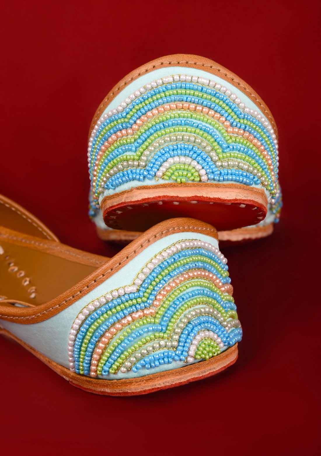 Aqua Blue multi Beaded HandCrafted pure leather Jutti