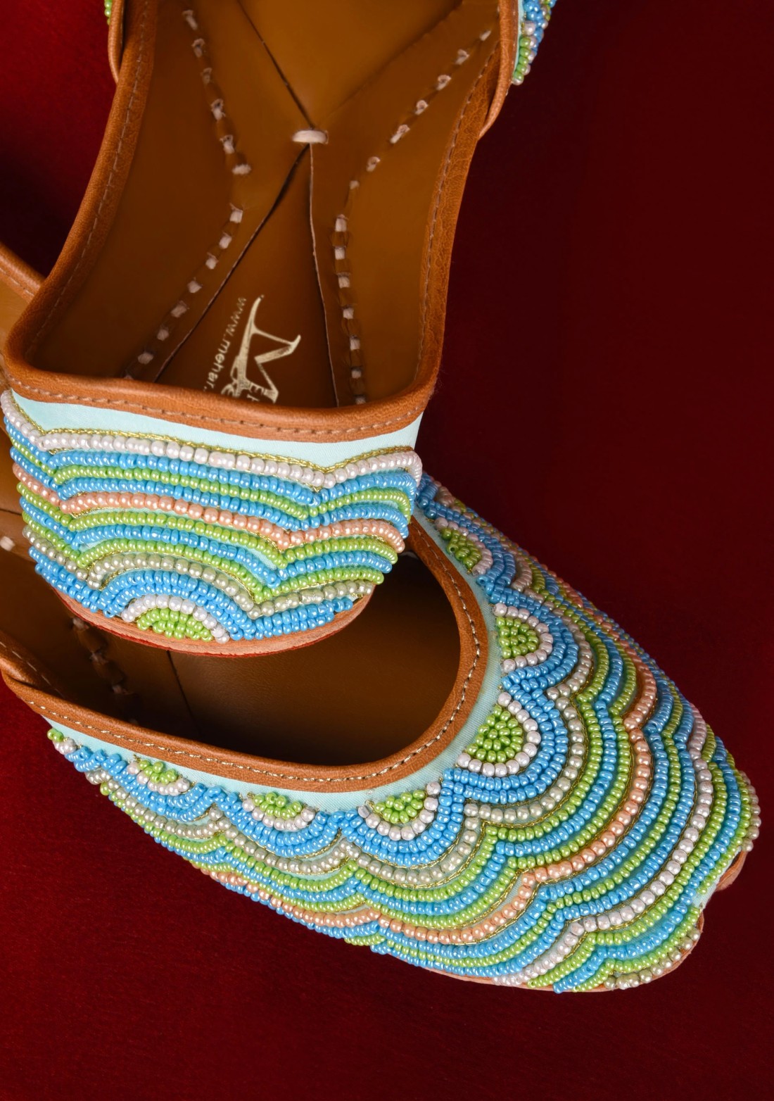 Aqua Blue multi Beaded HandCrafted pure leather Jutti