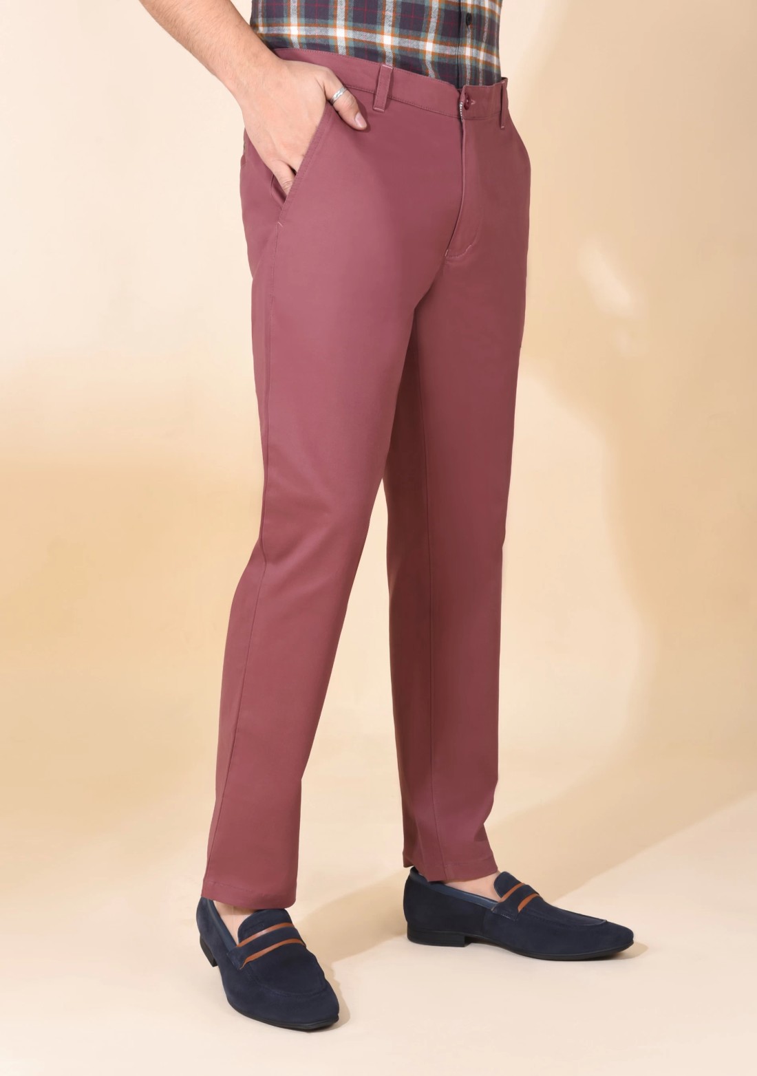 Men's Mauve Cotton Slim Fit Casual Trousers