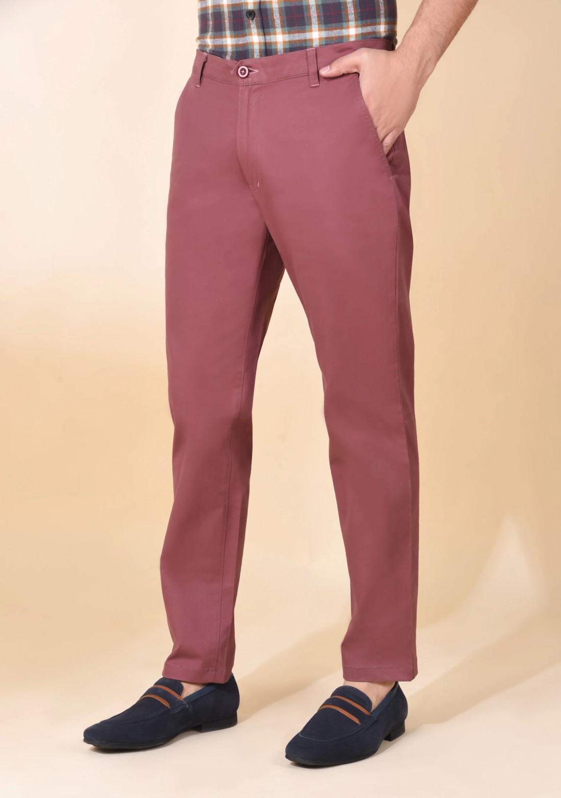 Men's Mauve Cotton Slim Fit Casual Trousers