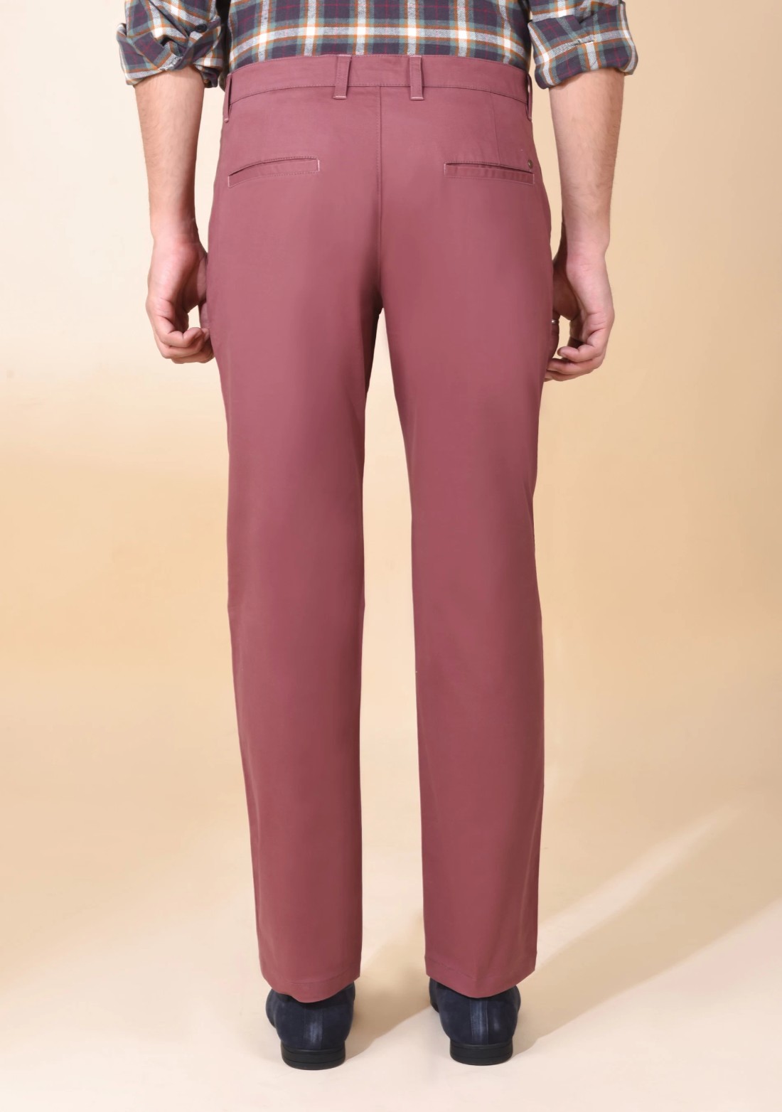 Men's Mauve Cotton Slim Fit Casual Trousers