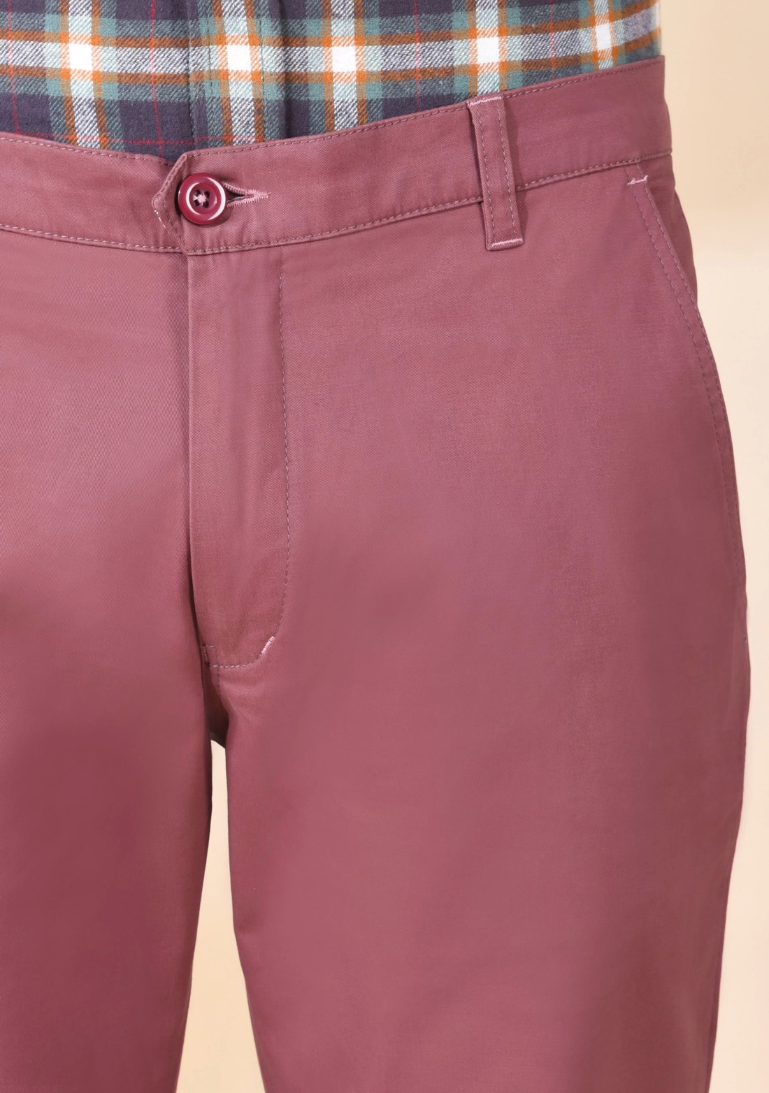 Men's Mauve Cotton Slim Fit Casual Trousers