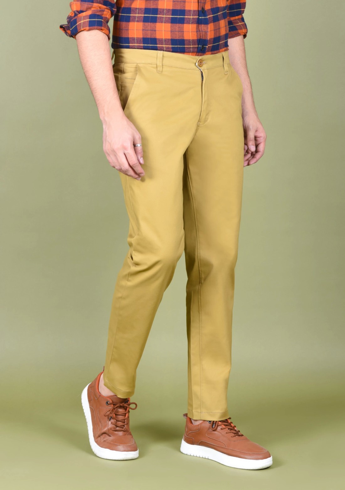 Men's Khaki Cotton Slim Fit Casual Trouser