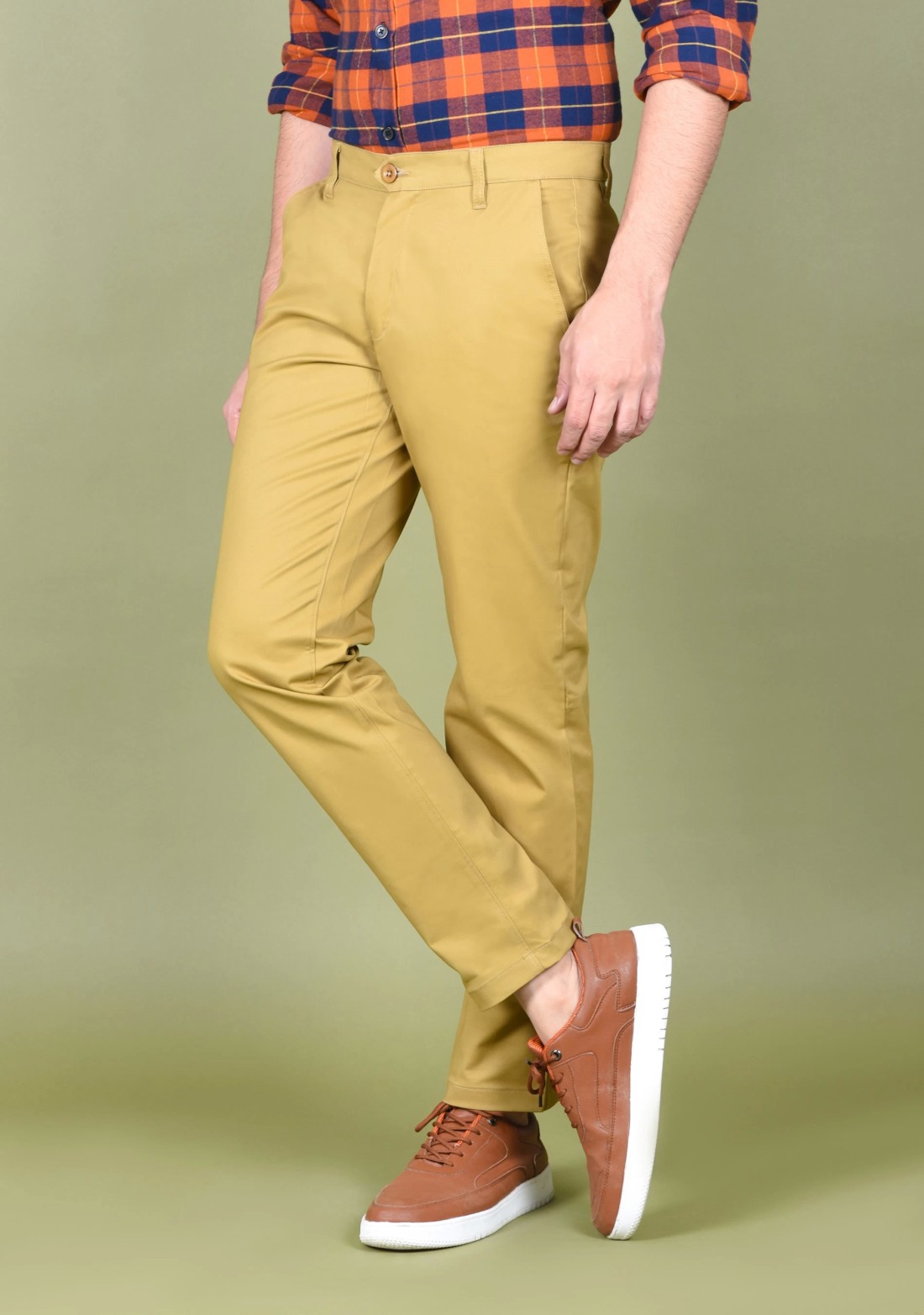 Men's Khaki Cotton Slim Fit Casual Trouser