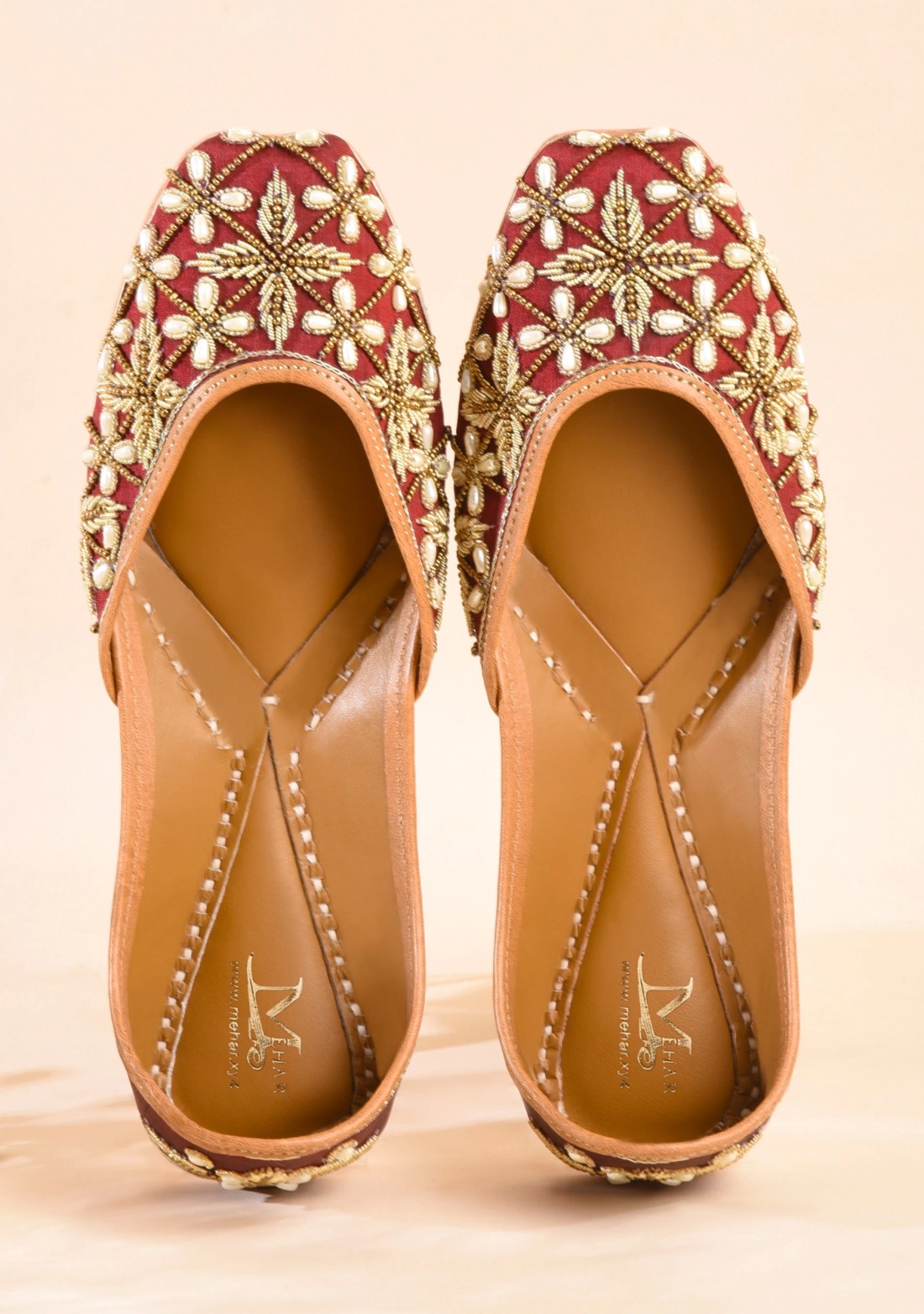 Rust Zardosi Embroidered pure leather Jutti