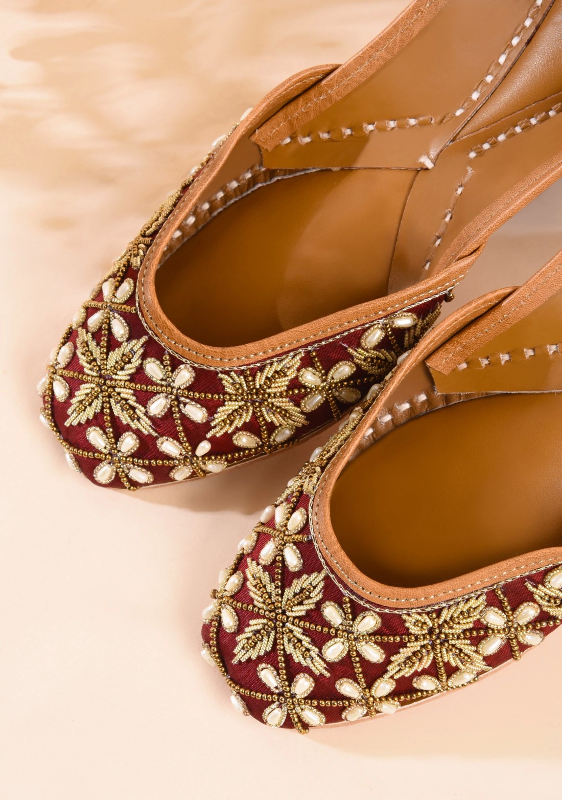 Rust Zardosi Embroidered pure leather Jutti