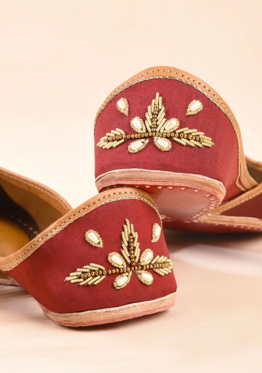 Rust Zardosi Embroidered pure leather Jutti