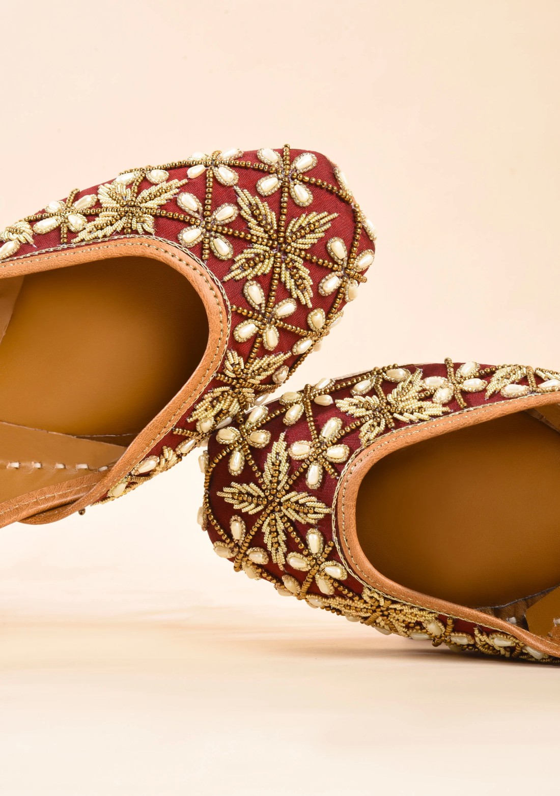 Rust Zardosi Embroidered pure leather Jutti