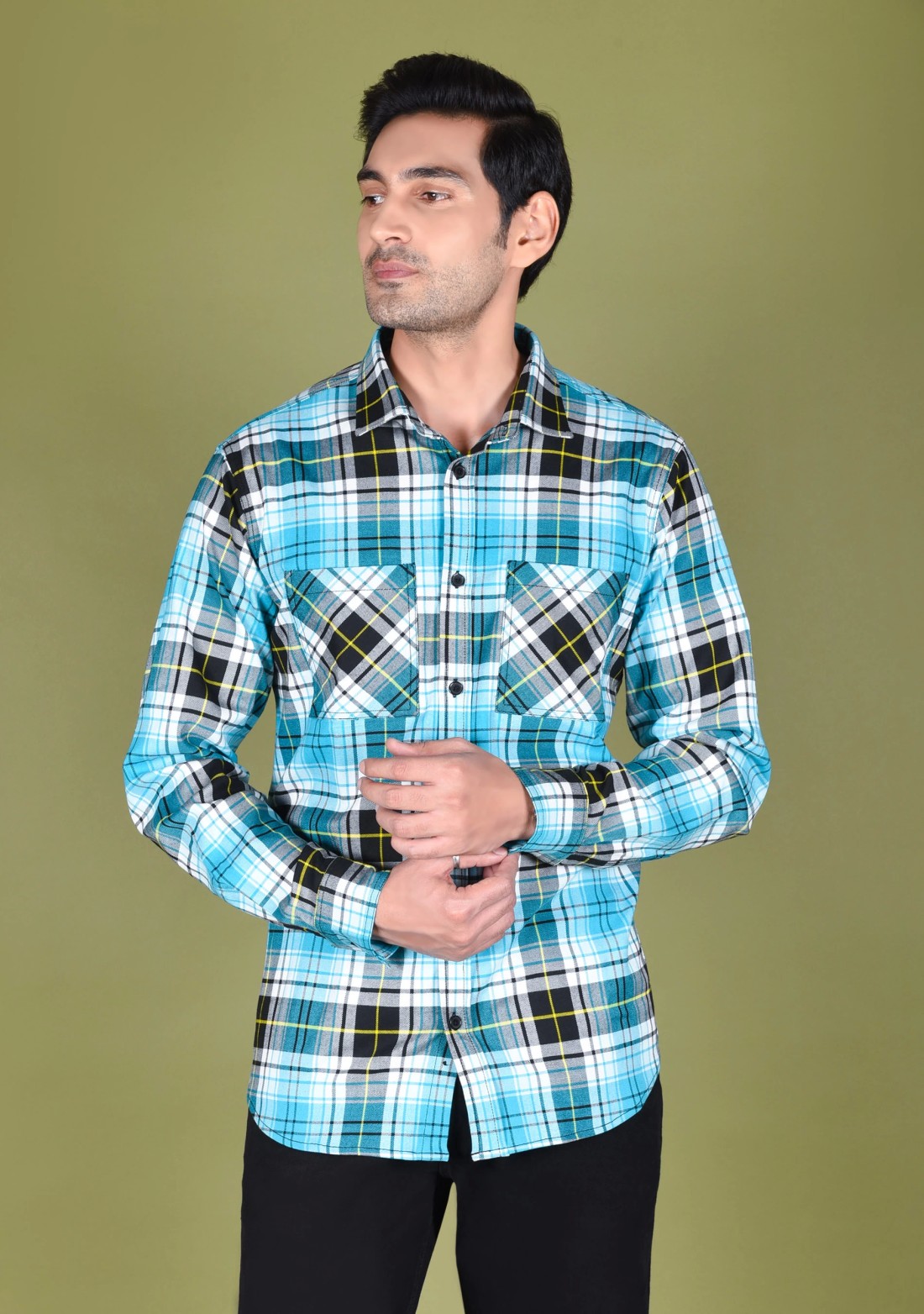 Blue Flannel Regular Fit Men's Check Shirt