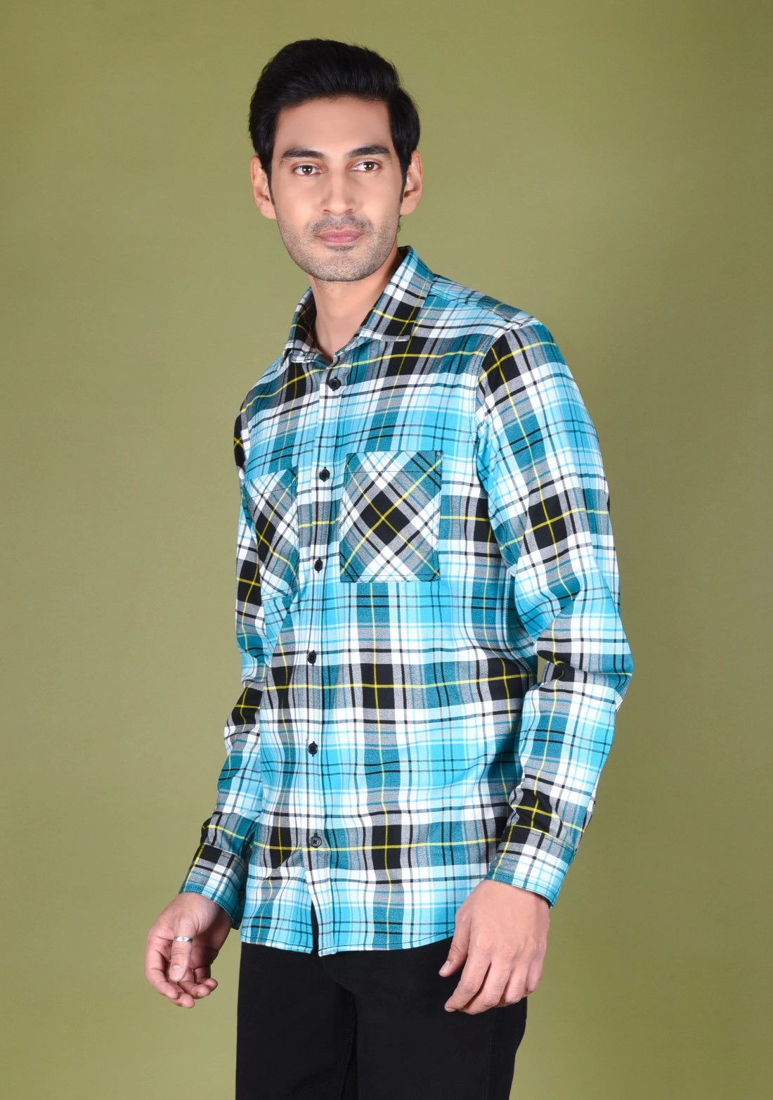 Blue Flannel Regular Fit Men's Check Shirt