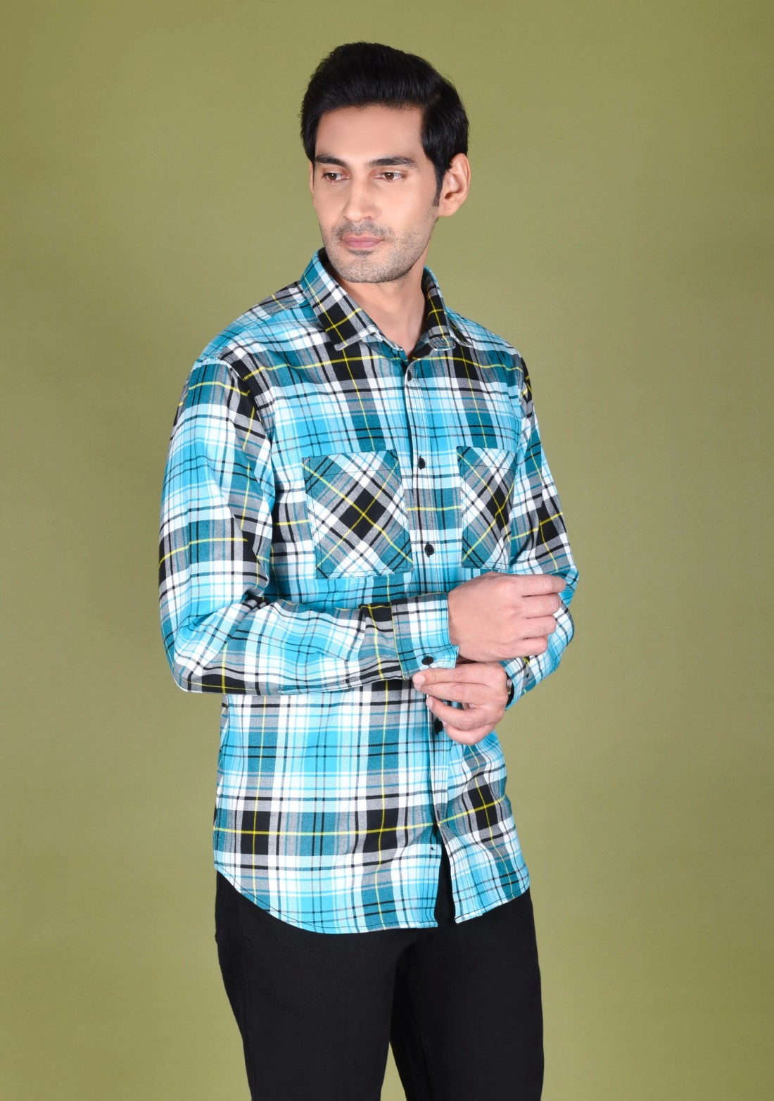 Blue Flannel Regular Fit Men's Check Shirt