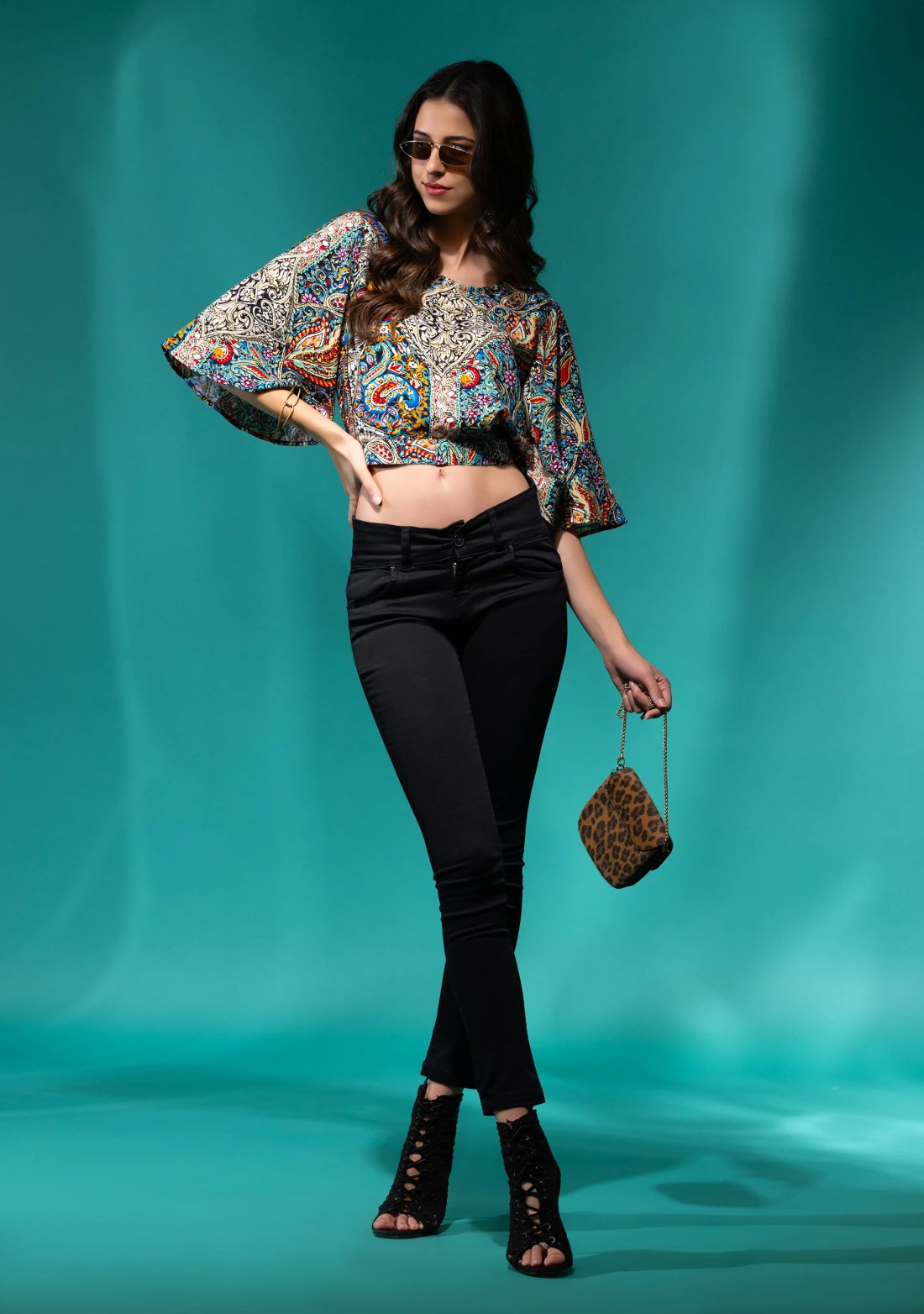 All Over Multi Coloured Paisley Printed Rayon Crop Top