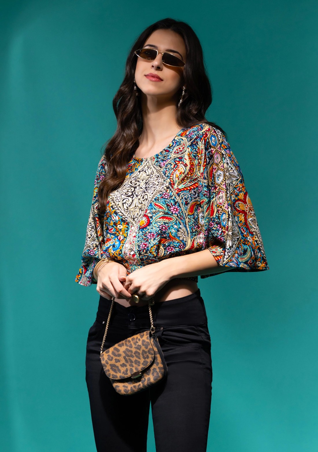 All Over Multi Coloured Paisley Printed Rayon Crop Top