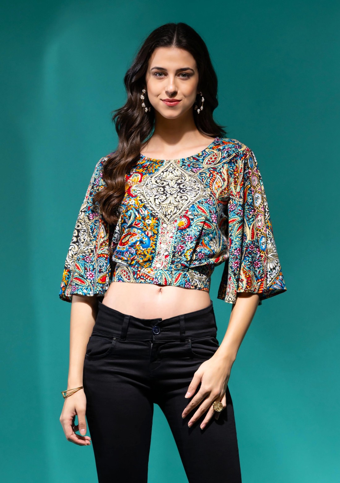 All Over Multi Coloured Paisley Printed Rayon Crop Top