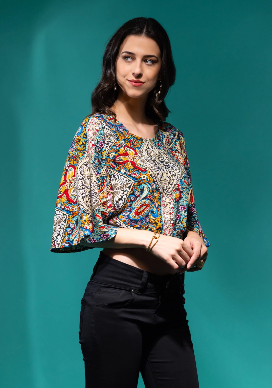 All Over Multi Coloured Paisley Printed Rayon Crop Top