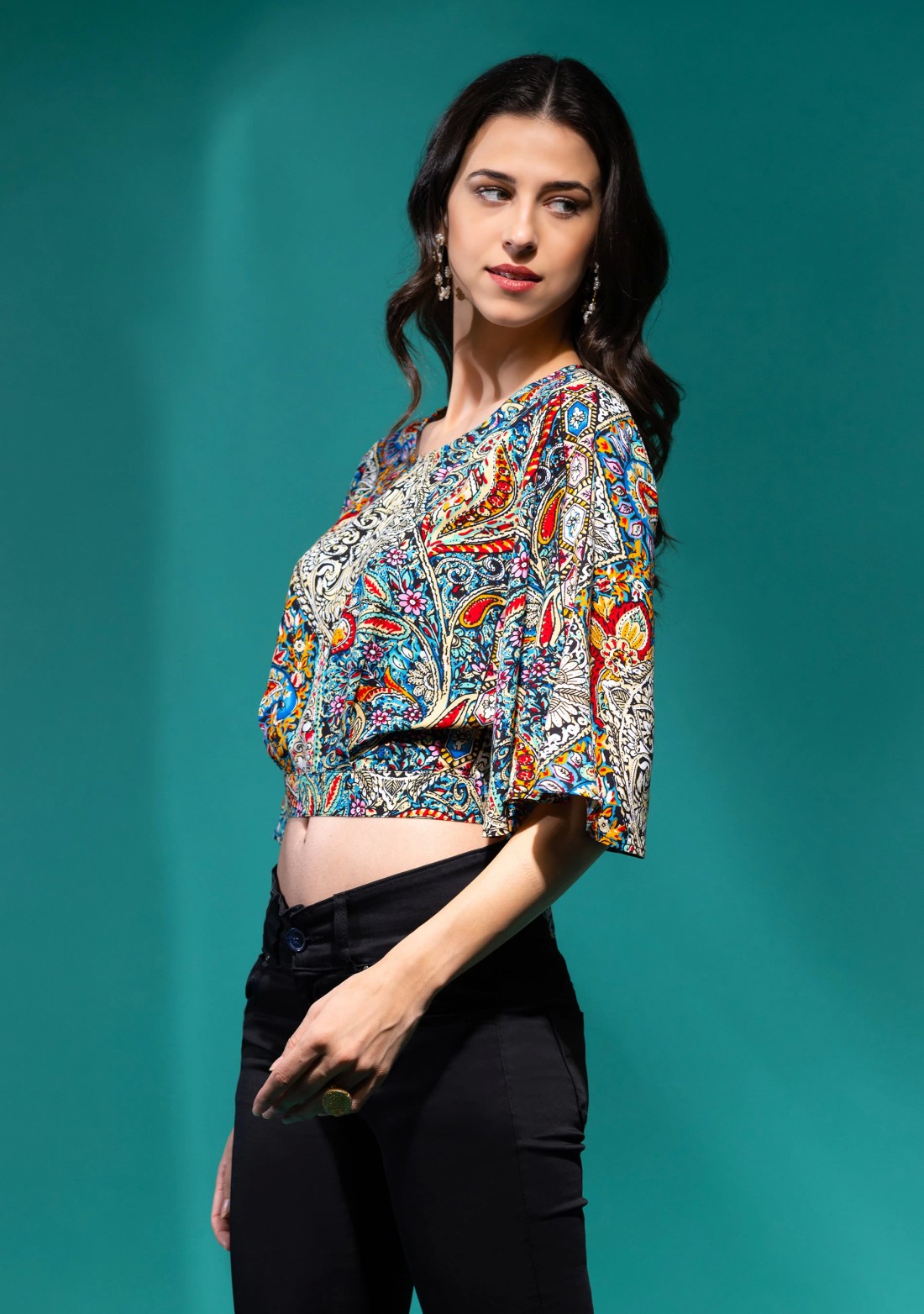 All Over Multi Coloured Paisley Printed Rayon Crop Top