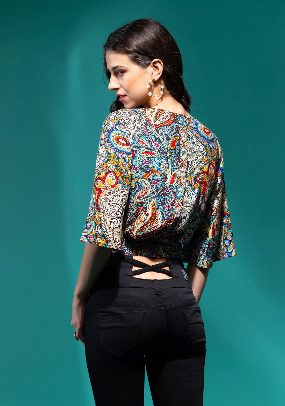 All Over Multi Coloured Paisley Printed Rayon Crop Top