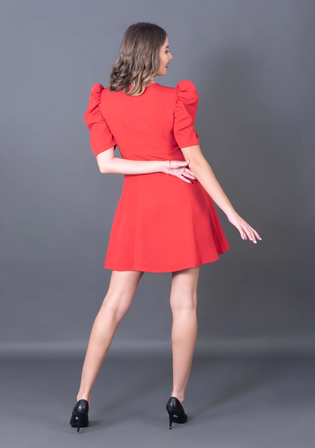 Red Power Shoulder Party Wear Mini Dress