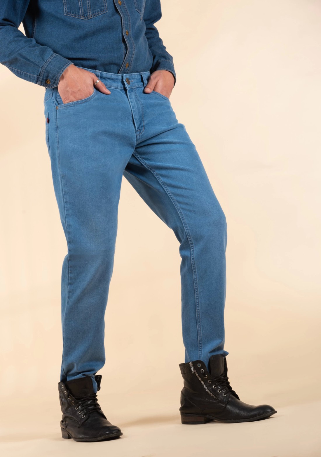 Light Blue Men's Cotton Regular Fit Jeans