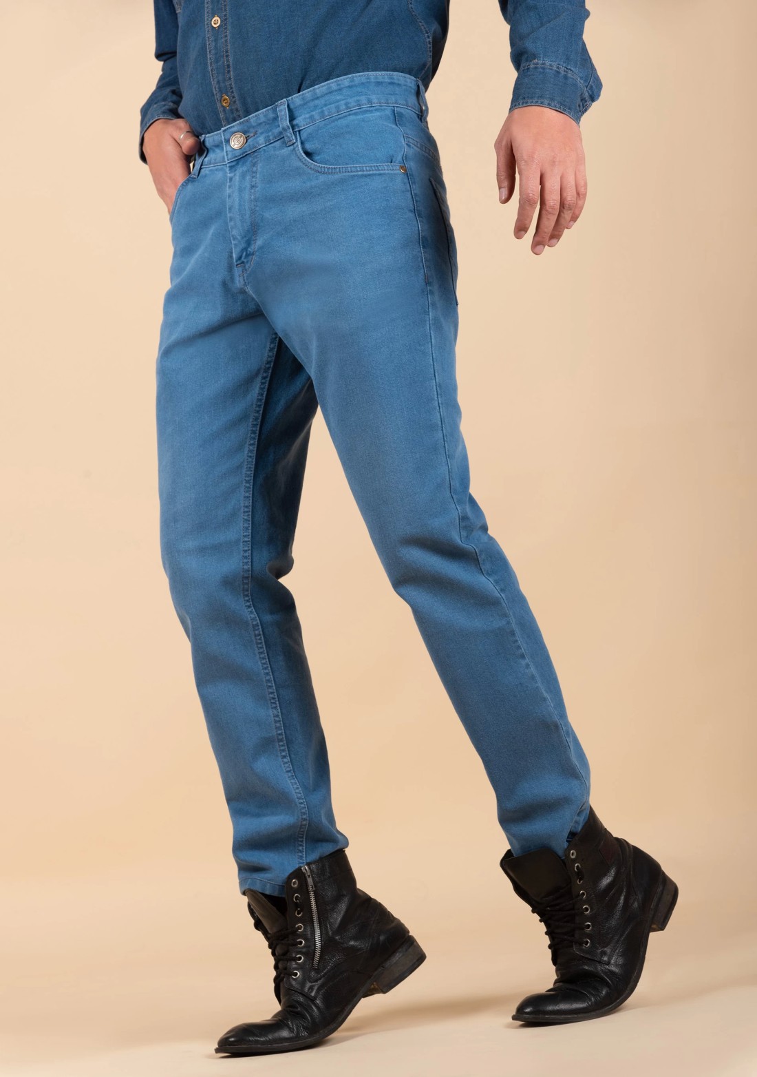 Light Blue Men's Cotton Regular Fit Jeans