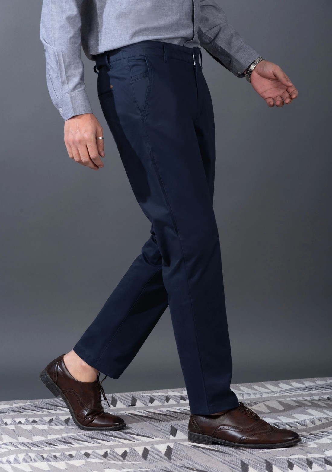 Men's Navy Cotton Slim Fit Casual Trouser