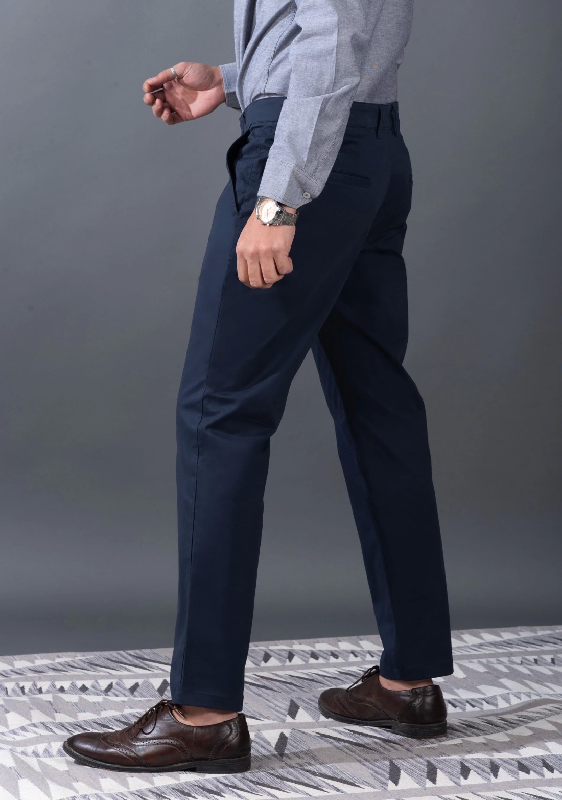 Men's Navy Cotton Slim Fit Casual Trouser