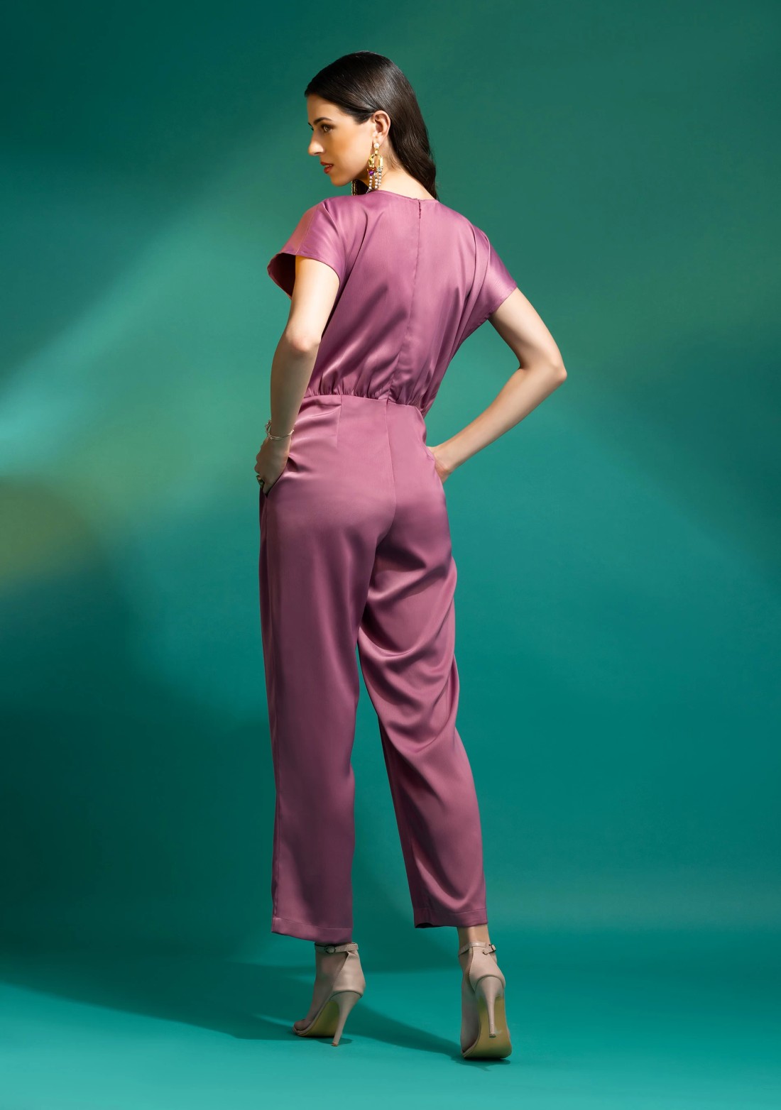 Mauve Satin Party Wear Wrap Jumpsuit