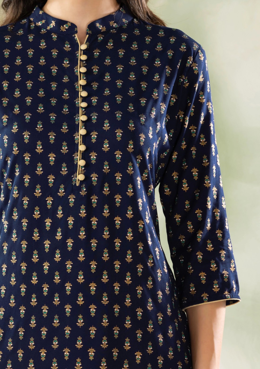 Navy Blue Khari Printed Rayon Kurta