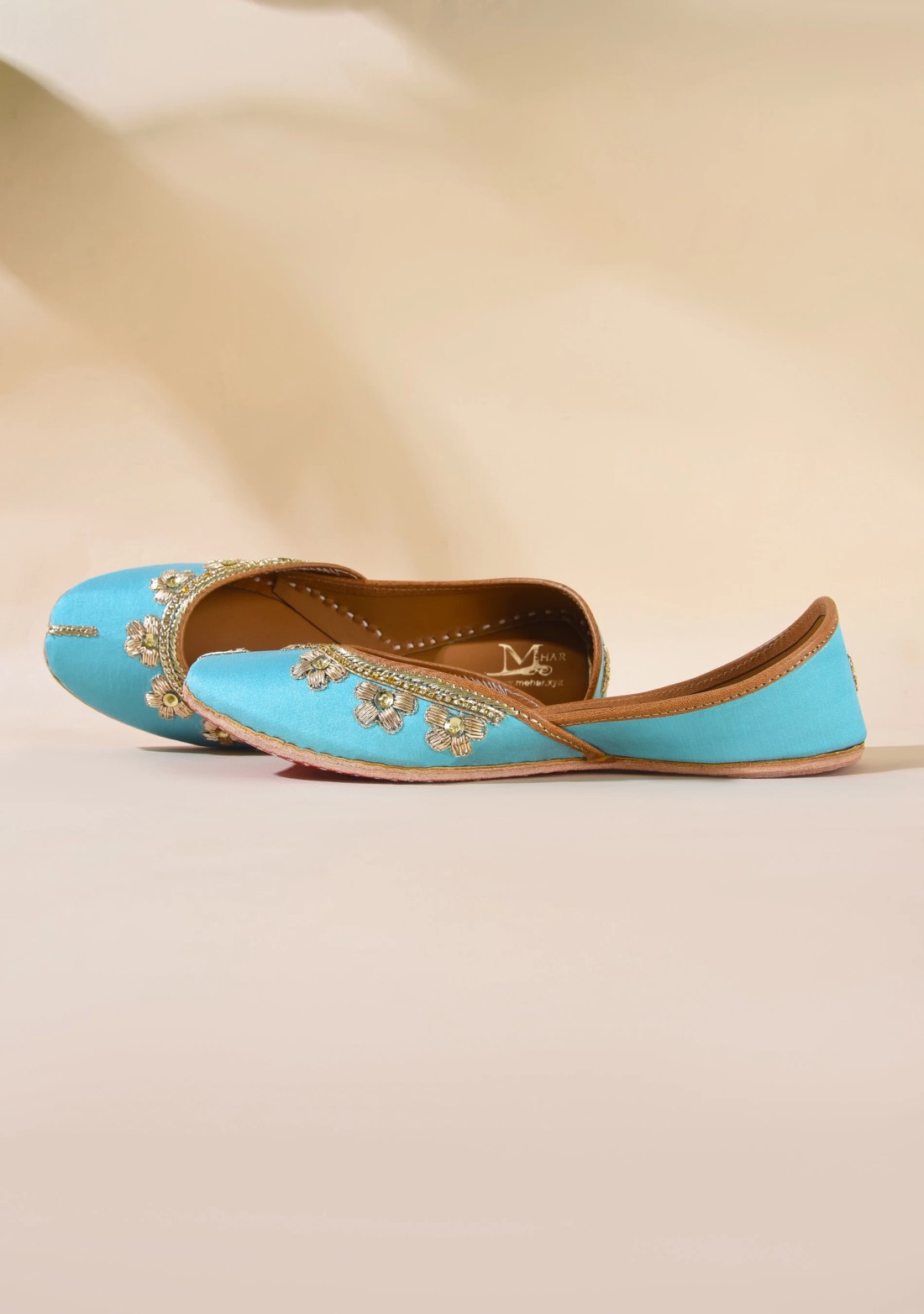 Turquoise Hand Embroidered Pure Leather Jutti