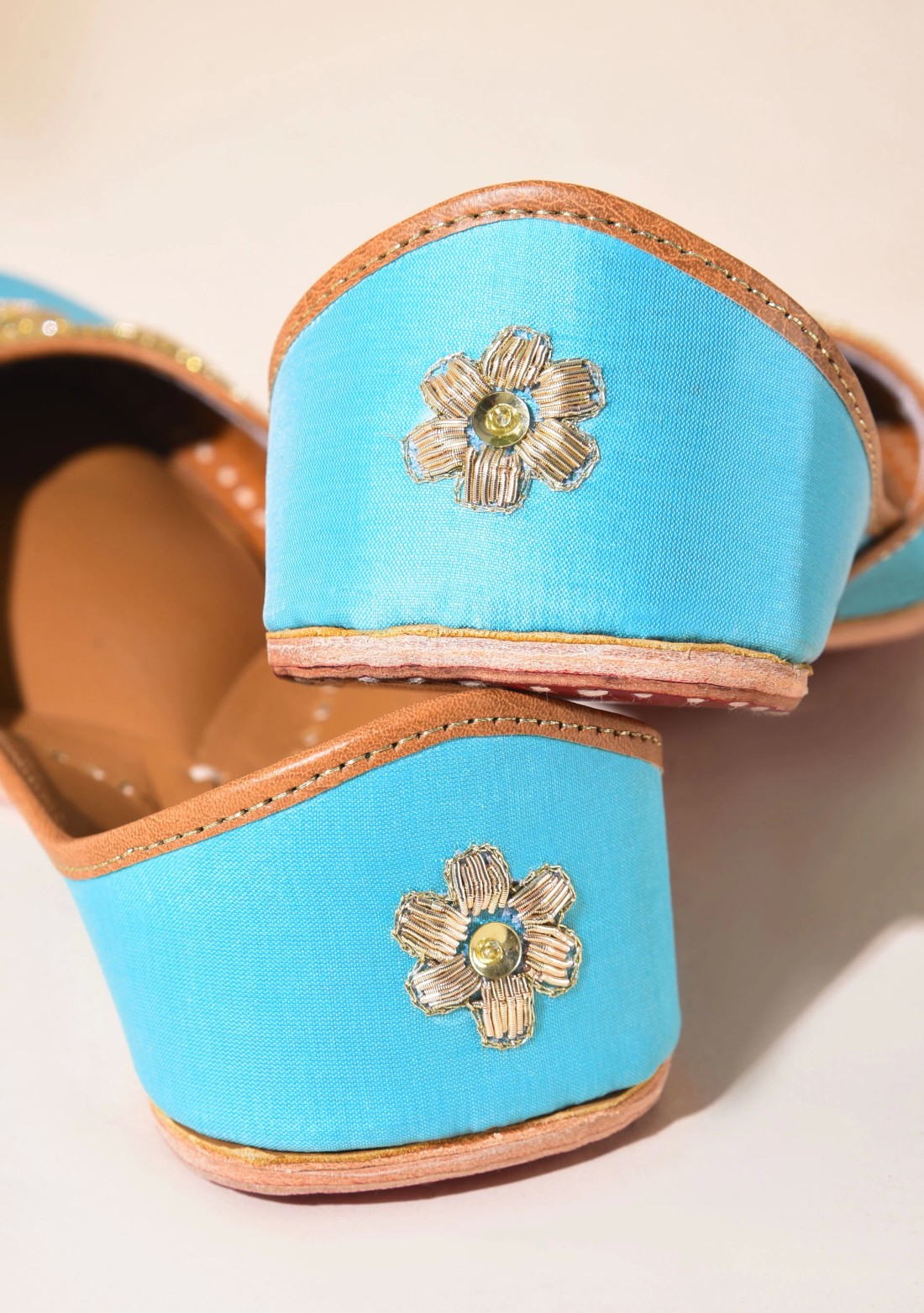 Turquoise Hand Embroidered Pure Leather Jutti