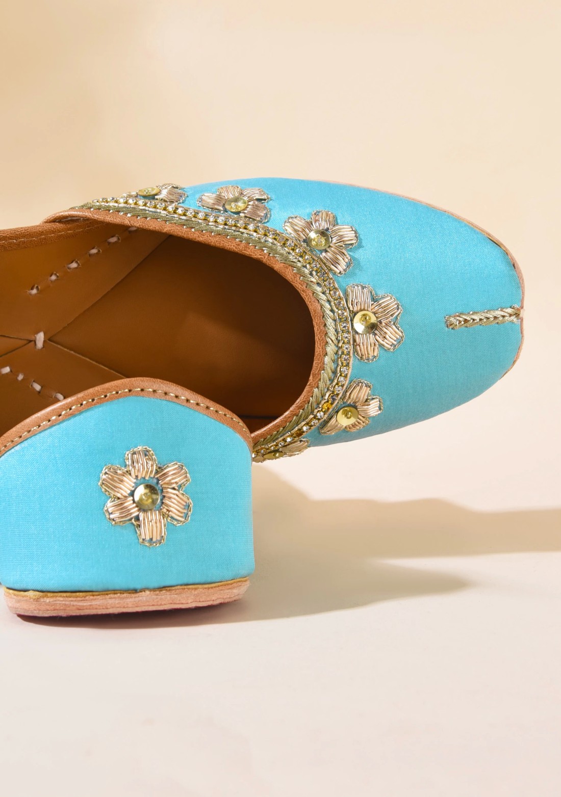 Turquoise Hand Embroidered Pure Leather Jutti