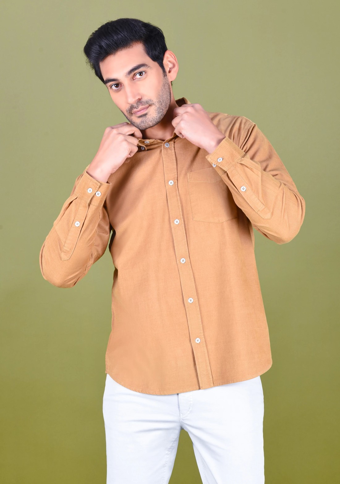 Beige Regular Fit Corduroy Men's shirt